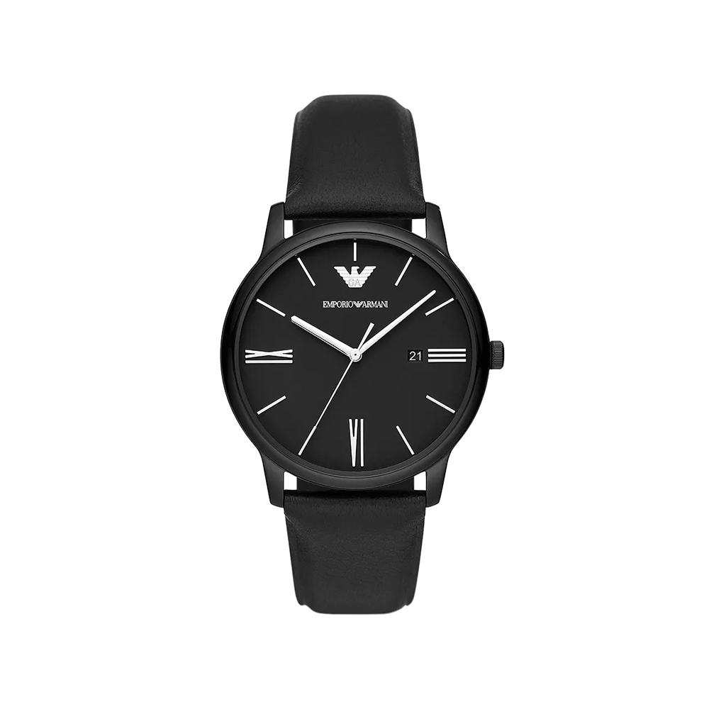 Picture of Emporio Armani Three-Hand Date Black Leather Watch AR11573