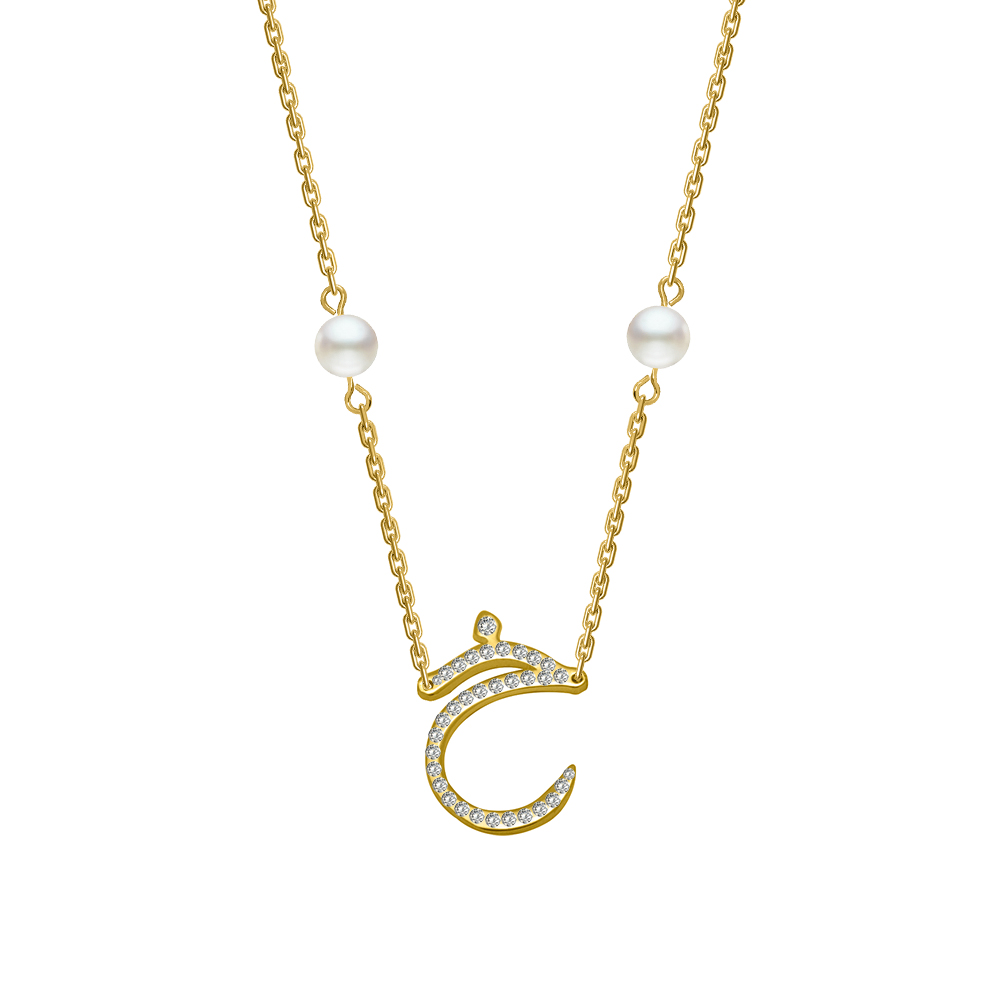 Picture of Juvenis "Ø®" Arabic Letter Zirconed Necklace JLJ-MN0005CZ-G