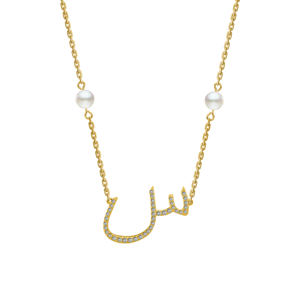 Picture of Juvenis "Ø³" Arabic Letter Zirconed Necklace JLJ-MN0006CZ-G