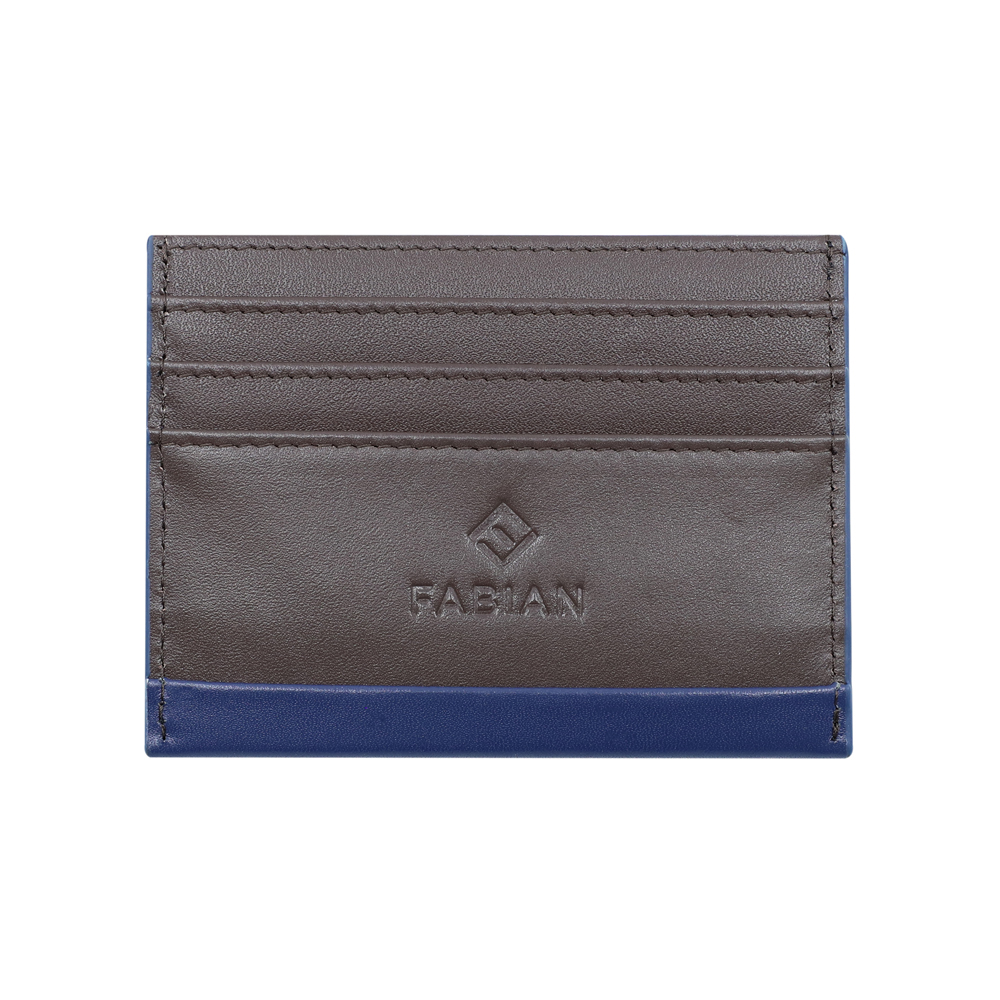 Picture of Fabian Leather Blue/Brown Card Holder For Men - FMWC-SLG16-BLNBR